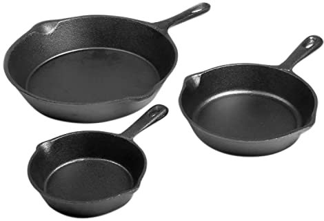 ToCis Big BBQ - Set di 3 padelle Parthenaise | Padelle in ghisa da 12/16/21 cm di diametro | Set di padelle universali rotonde, lisce e pretrattate | Adatte per fornelli e griglia