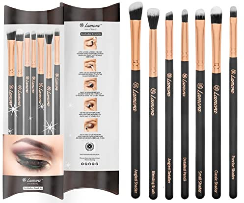 Make Up Eye Brushes Set - Eyeshadow Eyeliner Blending Crease Kit - Best Choice 7 Piece Essentials - Pencil, Shader, Tapered, Definer - Vegan Synthetic Bristles That Last Longer, Apply Better Makeup