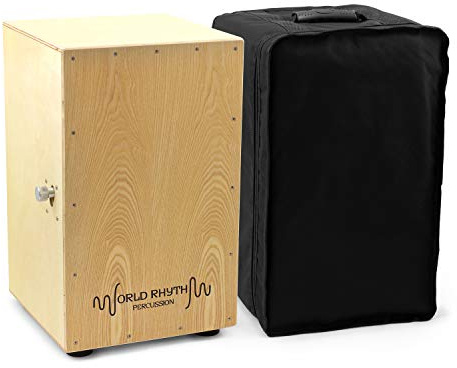 World Rhythm CAJ2-NT Cajon – Full Size Cajon Cahon Box Drum with Adjustable Snare, Padded Gig Bag and Cushion - Natural