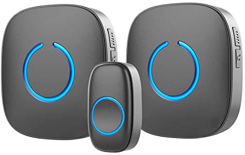 SadoTech Wireless Doorbell for Home - Battery Operated, 1000 Feet, Wireless Door Bell w/LED Flash, 1 push button + 2 receiver, Matte Black