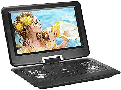 BW Reproductor de DVD MP4 portátil de 14 pulgadas, pantalla giratoria de 270 grados, libre de regiones, resolución de 1280 x 800, lente Hitachi, antigolpes