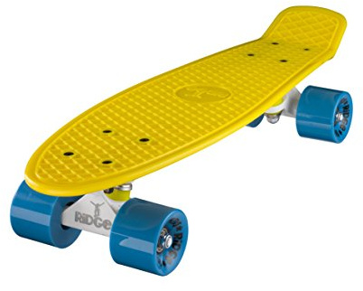 Ridge Skateboards 22 Original Mini Cruiser Skate 55cm Skateboard Planche a Roulettes Complète en 90 couleurs Jaune/Bleu/Blanc
