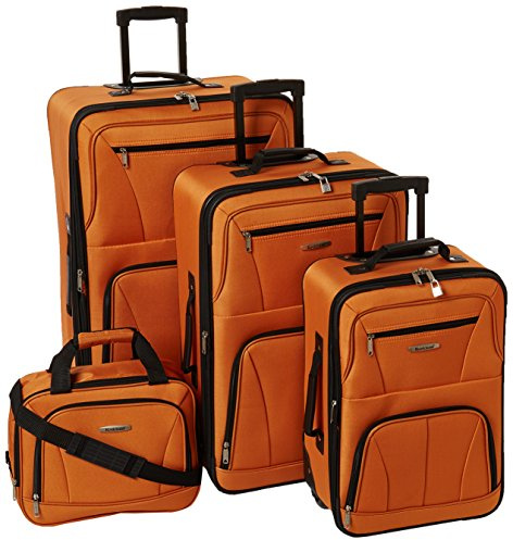 Rockland Journey Softside Upright Luggage Set, Expandable, Orange, 4-Piece (14/19/24/28)