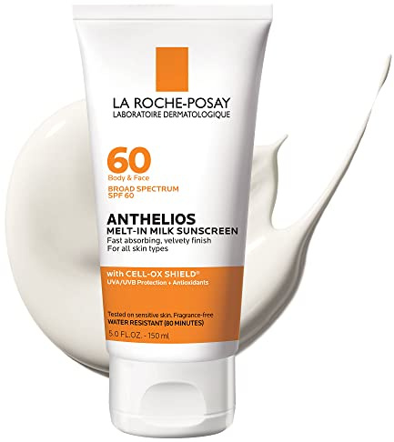 La Roche-Posay Anthelios Melt-In Milk Sunscreen SPF 60, Sunscreen For Body & Face, Broad Spectrum SPF + Antioxidants, Oil Free, Lightweight & Fast Absorbing, Oxybenzone Free