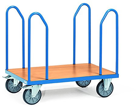 Fetra Plattformwagen - blau pulverbeschichtet - Ladefläche 1000x600 mm mit Seitenbügel