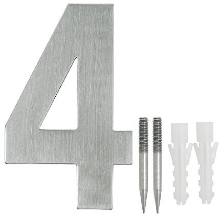 NUZAMAS Hausnummernschild 4, Edelstahl, für Hotel, Haus, Adressschild, Ziffern, Straßennummern, Wandmontage, 10,8 cm Breite 15 cm Höhe, Installationsset enthalten