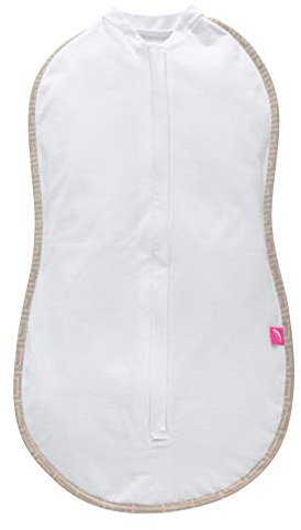 Mother hood Ganzkörper Pucktuch Zip&Swaddle mit Öko-Tex Standard 100, Strampelsack mit Reißverschluss - Größe 1 (2.5-5kg), Weiss- Quadrate apricot