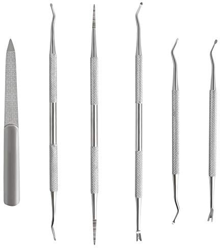 Yangfei 6Pcs Levantador de Uñas Encarnadas Empujador de Cutículas Lima de Uñas Acero, Manicura Pedicura Set Herramientas para Uñas Encarnadas (6 en 1)