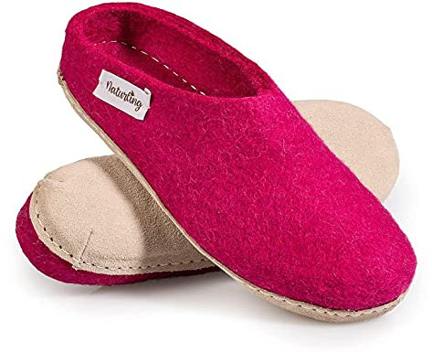 naturling Damen Hausschuhe - bequeme Filz Pantoffeln - echte Ledersohle Beere 40 (Beere, 40 EU, numeric_40)