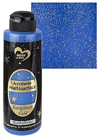 Ideen mit Herz Ädelt glitter multisurface akrylfärg | Universell vattenbaserad färg | ädel och glittrande gyllene glitter | 180 ml (mörkblå)