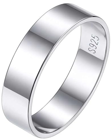 Silvora Anillo Liso Oro Blanco Alianza Promesa de Novios Valentina, Anillo Menique Plata de Caballero