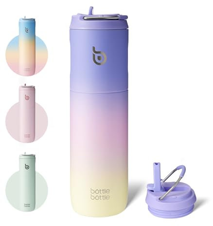 Bottle Bottle Stainless Steel Water Bottle 700ml with Straw and Lid Sports Insulated Metal Water Bottles with Handle(Purple Pink Yellow)