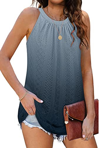 DUOEASE Débardeur Femme ete Haut Dos Nu Décontracté sans Manches Plissé Tops（Gris Ombre,L