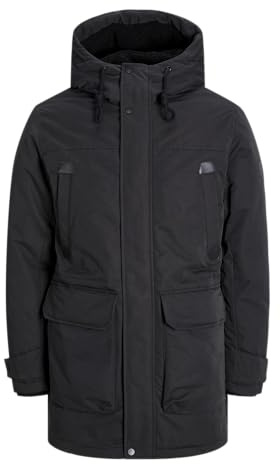 JACK & JONES Parka para hombre, Negro, S