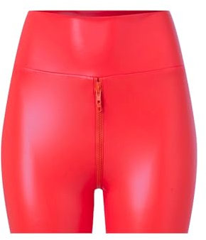 liangp Pantalones cortos de yoga para mujer, color sólido, cremallera abierta, yoga, deportes, cintura alta, ajustados, resina balonmano soluble en agua, Rojo sandía, M
