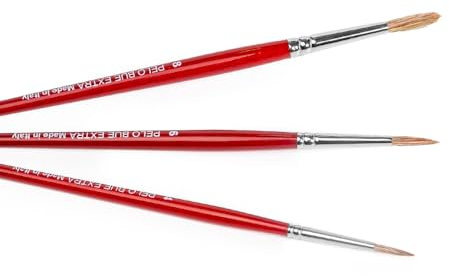 PENNELLIFICIO 2000 | Juego de 3 Pinceles Bellas Artes, Pinceles de Pelo de Buey, Extra Redondo, Ideal para Pinturas al óleo, Uso Profesional – Fabricado en Italia