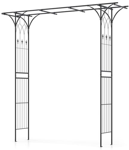 COSTWAY Garden Arch with Metal Frame, High Archway Trellis Pergola Arbour for Rose Vines Climbing Plant, Patio Arbor Decoration Stand for Walkway Lawn Party Wedding (205x52x205cm, Black)