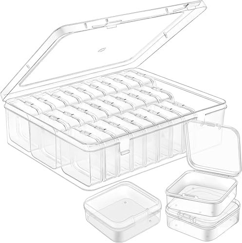Leslady 30 Stücke Kleine Aufbewahrungsboxen (5,5 x 5,5 x 2cm), Mini Aufbewahrungsbox aus Klarem Kunststoff mit Klappdeckel für kleinteile, perlen, Ringe, Ohrringe, Schrauben