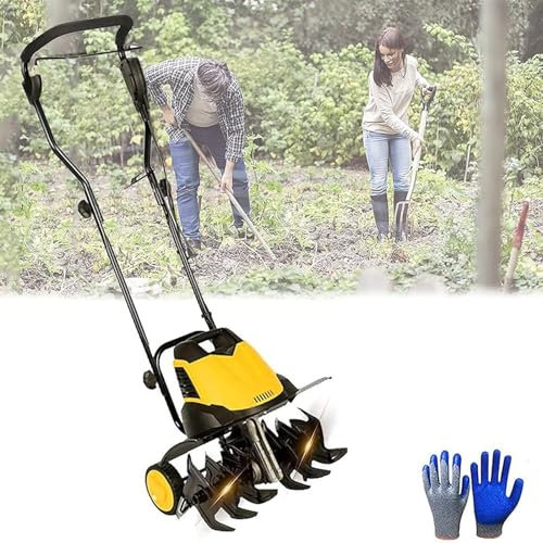 Elektrisk trädgårdskultivator, 2400 W sladdlös kultivator rotavator med 6 blad, hopfällbar roterande motorhack för gräsmatta, jordbearbetningsdjup 22 cm och bredd 45 cm