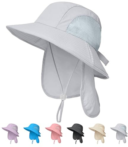 Outdoor Kids Sun Hats with Neck Flap Boys Girls Wide Brim UPF 50+ UV Protection Children Bucket Hat Safari Hat