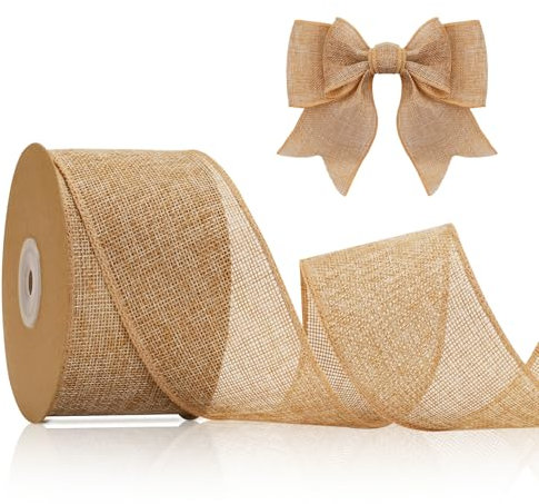 KINGLAKE Juteband 6cm Breit, 10M Natur Jute Band mit Draht, Geschenkband Naturband Jute, Sackleinen Decoband für DIY Handwerk, Geschenk, Hochzeit, Weihnachten, Esstisch, Herbstdekoration