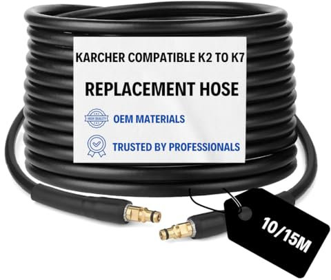 CA Detailing 15M PVC Pressure Washer Replacement Hose – Compatible with Karcher K Series K2 K3 K4 K5 K6 K7 – Flexible, Durable, Extended High-Pressure Cleaning Hose.
