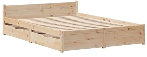 vidaXL Cadre de lit avec tiroirs 140x190 cm Bois de pin Massif, sommier, Cadre de lit Double, Cadre de lit en Bois Massif, Meuble de Chambre à Coucher