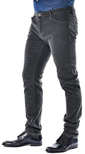 Evoga Pantalones de hombre de terciopelo para hombre, de invierno, casuales, gris oscuro, 52