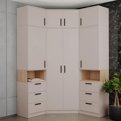 Gustavo Kleiderschrank Zwei Regale Holz Abschließbarer Schrank Soft-Close-Scharnieren PVC-Kanten Schlafzimmer Begehbarer Caschmere