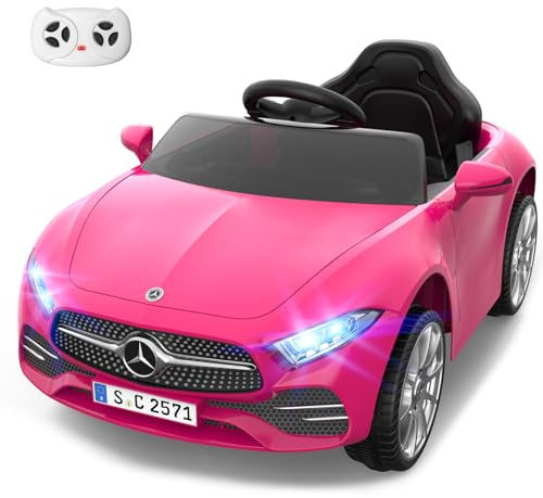 MINIATURE MOTORS 12V Licensed Electric Car with Remote Control, Kids Ride On Car with Bluetooth Music Player, 3.1MPH Max Speed, Battery Powered Toddler Roadster Birthday Gift for Boys and Girls-Pink