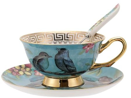 YAIUNHIQ Tazas de té de Porcelana Fina China, Taza de café y platillo, Servicio de vajilla, Taza de café de Porcelana, Taza de té de cerámica,A