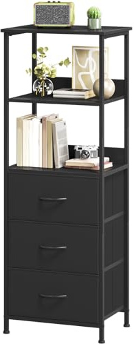 Somdot 5-Tier Bookcase, Freestanding Bookcase for Living Room Bedroom Home Office, Tall Bookshelf with 3 Fabric Storage Drawers, Shelving Unit Open Storage Display Shelf, Black