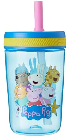 HOX Kelso Kinder Trinkflasche mit weichem Trinkhalm - 443ml, BPA-frei, auslaufsicher, langlebig & tragbar für Kinder - Peppa Pig Blau