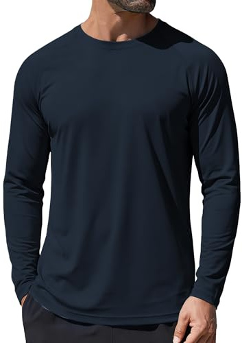 GOLDPKF Swim Shirts for Men Sun Protection Shirt Outdoor Hiking Breathable Rash Guard Long Sleeve Top Navy M