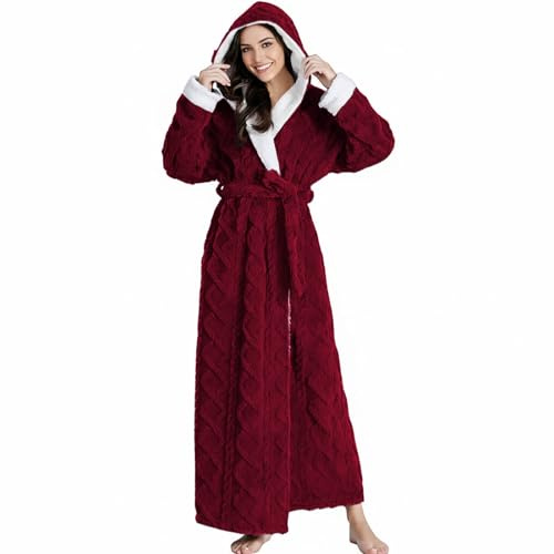 PUTUO Bata Larga Mujer Invierno: Albornoz con Capucha Mujer Ducha Bata de Baño de Calentita Microfibra para Casa Burdeos XL