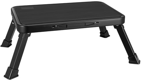 M.J COMFY-LIFE Folding Step Stool – Anti-Slip Platform, 150kg Capacity, Lightweight Portable Ladder for Kitchen, Bathroom, RV, Office (19cm Black)