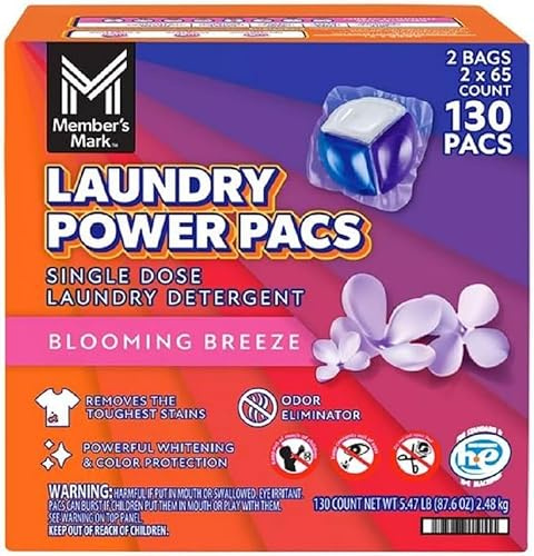 Member Mark Laundry Detergent Power Pacs, Blooming Breeze, 130 ct. (Included Bouns Pocket tissue)