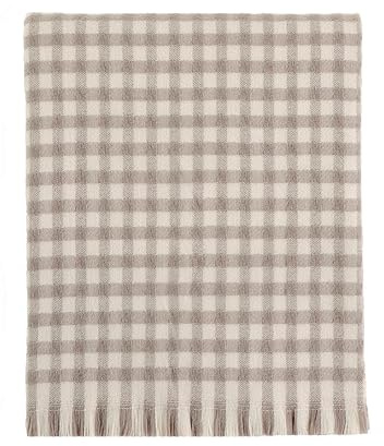 CREVENT Farmhouse Boho Knitted Throw Blanket for Couch Sofa Chair Bed Home Decoration, Soft Warm Cozy Light Weight for Spring Summer Fall (50''X60'' Plaid Tan)