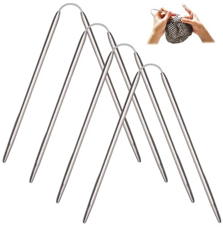 YZROHYI 4 Piezas Agujas de Tejer Largas 3.5 mm,Doble Punta Agujas de Tejer Acero Inoxidable,Aguja Circulares Intercambiables,Aguja de Hacer Punto Redondas,Knitting Needles Circular para Sombreros