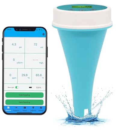 Tester dell'Acqua Galleggiante per Piscine Bluetooth 6 in 1, Monitor Intelligente Wireless per Cloro, PH, ORP, EC, salinità e Temperatura con Registrazione Dati, per Piscine