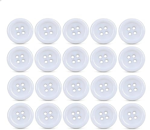 Pack of 20 White Sew on 11mm Round Buttons for Shirts and Blouses, Flat 4 Hole Plastic Replacement Buttons, Haberdashery,18L