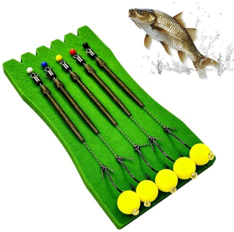 Generiska fiskekrokar set om 5 förbundna fiskmonteringsdagar | Karpkrok av metall med en simkula för fiske i hav, sjö, flod samt havskatt, crappie, lax, blågill,