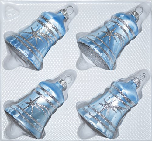 4 TLG. Glas-Glocken Set in Ice Blau Silber Komet - Christbaumkugeln - Weihnachtsschmuck-Christbaumschmuck