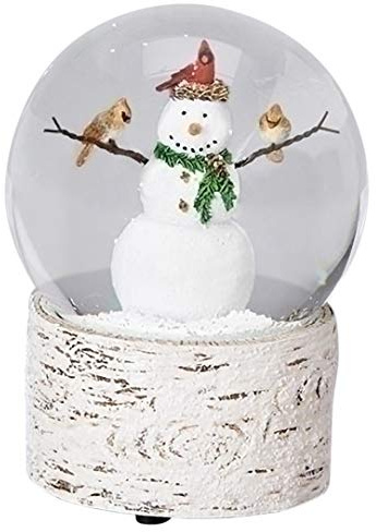 Snowman with Cardinal Friends 6 Inch Resin Musical Snowglobe Plays Holly Jolly Christmas
