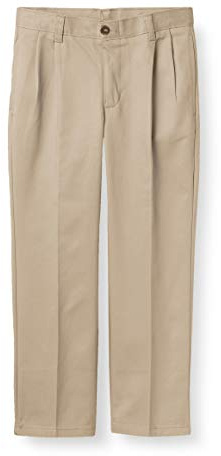 Chaps Boys School Uniform Pleated Twill Pant, Khaki, 4