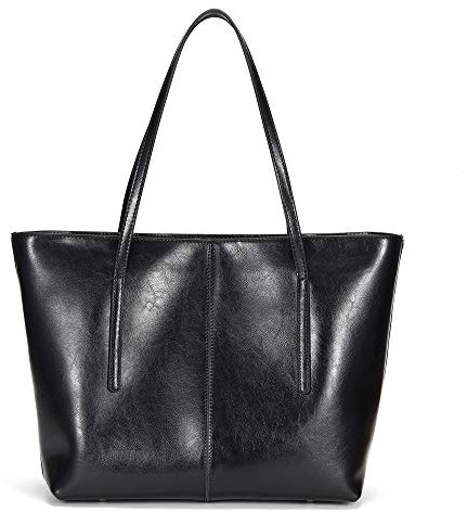 JIUFENG Leather Tote Bag Women's Handbags Trendy Shoulder Bag Quality Cowhide Purses for Casual Business Travel (Black)