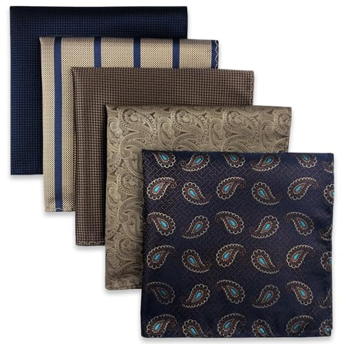 Shlax&Wing 5 Pieces Assorted Mens Pocket Square Set Handkerchiefs