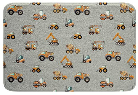 Karikatur Auto Badematte 40x60cm Karikatur Truck Rutschfest Badezimmerteppich Weich Wasser Absorbierend Aquarell Orange Grau Badteppiche Kinder Bau Traktor Boden Badvorleger für Badezimmer Dekor