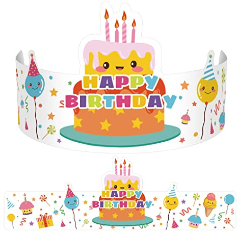 Outus 42 Pack Happy Birthday Crowns for Kids Classroom with Elastic Band for Teachers Students Kindergarten Party (Cute Style)