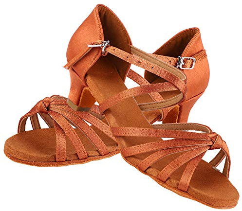 mumisuto Scarpa da Ballo,Scarpe da Ballo Latino morbide e comode Scarpa da Ballo di Moda per Bambina con Tacco Alto 4cm Marrone(35-Marrone)